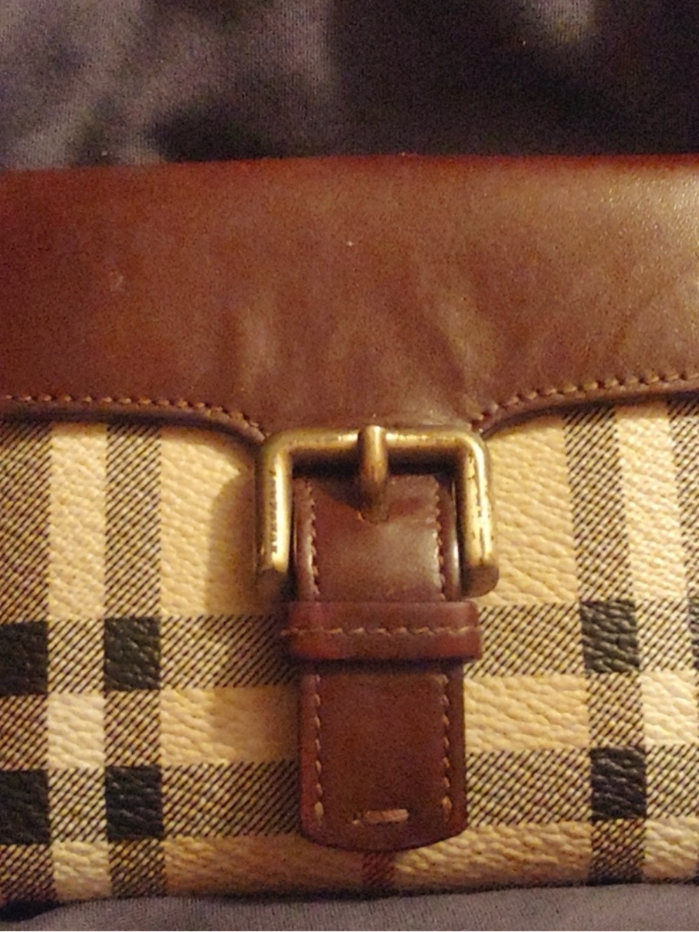 Burberry Brown Leather-Trim Plaid Wallet Clutch